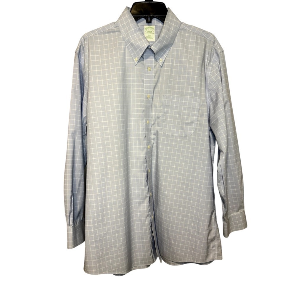 Brooks Brothers Mens Slim Fit Button Down Shirt 17-33 Blue Checkered